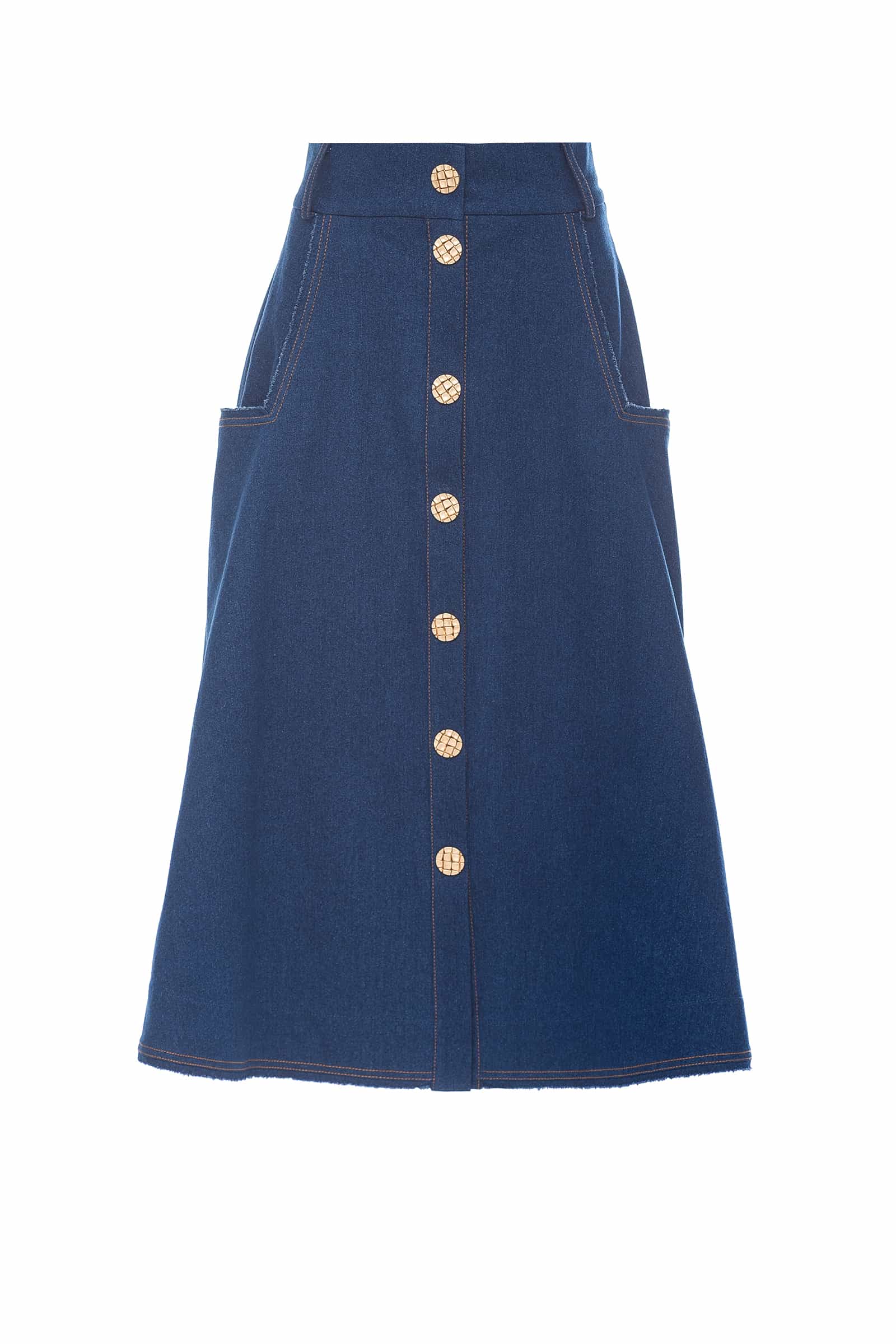 Denim skirt fastened at the front with buttons